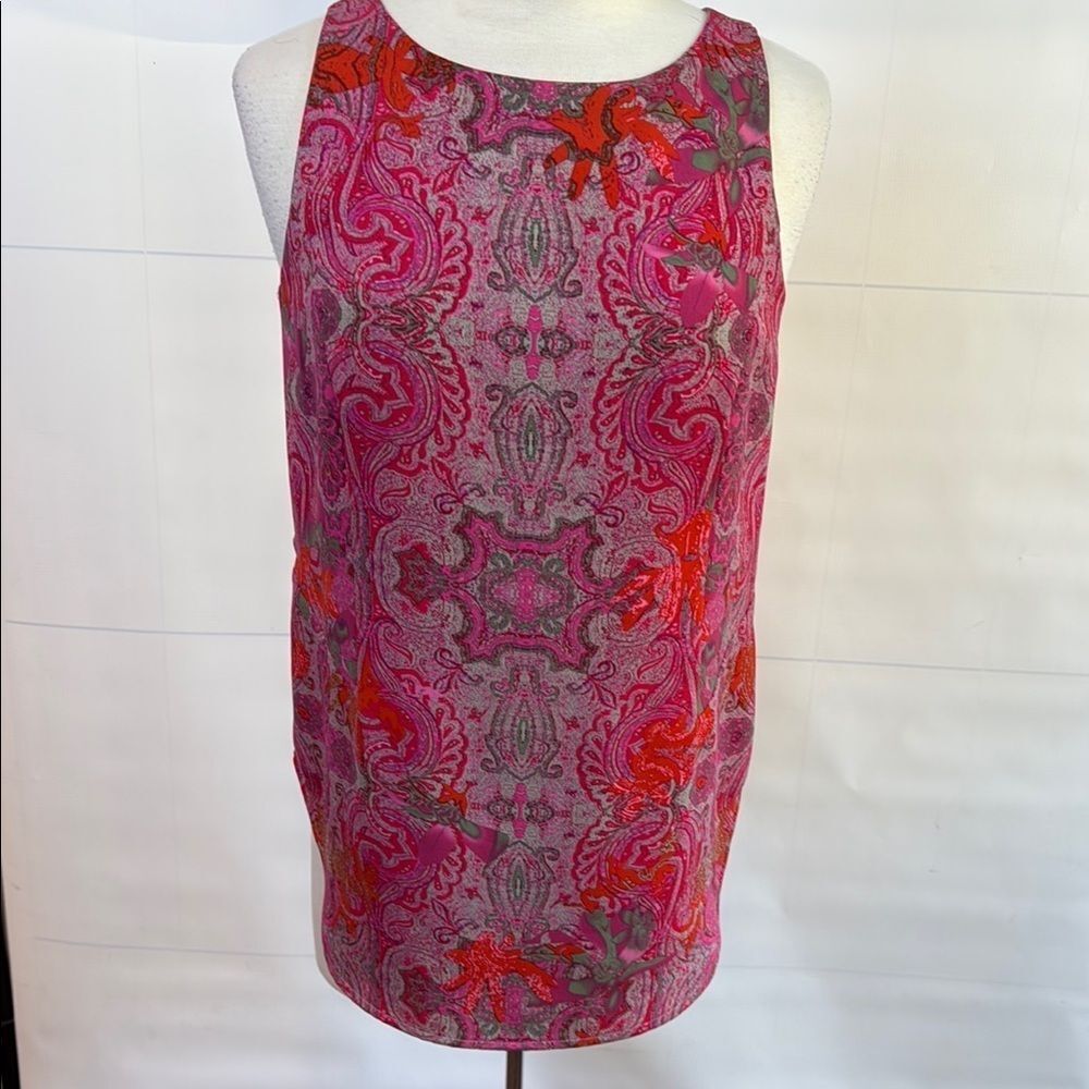 CAbi Paisley Bohemian Pink and Orange Women's Sleeveless Top, Small